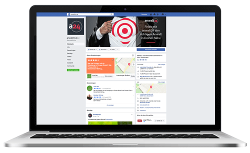 So nutzen Sie die Sozialen Medien! Facebook-Seite von anwalt24.