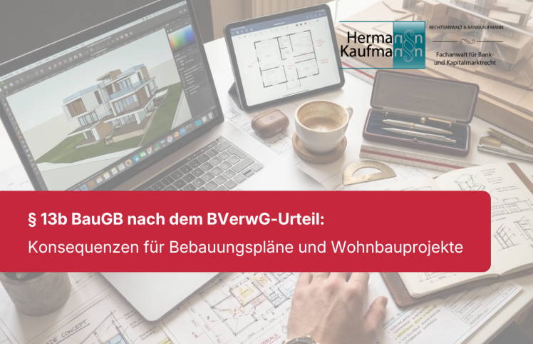 Laptop mit Bauplänen und technischen Zeichnungen zur Bauleitplanung nach § 13b BauGB und dem BVerwG-Urteil