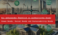 Darstellung von Green, Social und Sustainability Bonds als nachhaltige Finanzinstrumente. Symbole für Umwelt-, Sozial- und Governance-Aspekte (ESG) mit grünen und sozialen Projekten